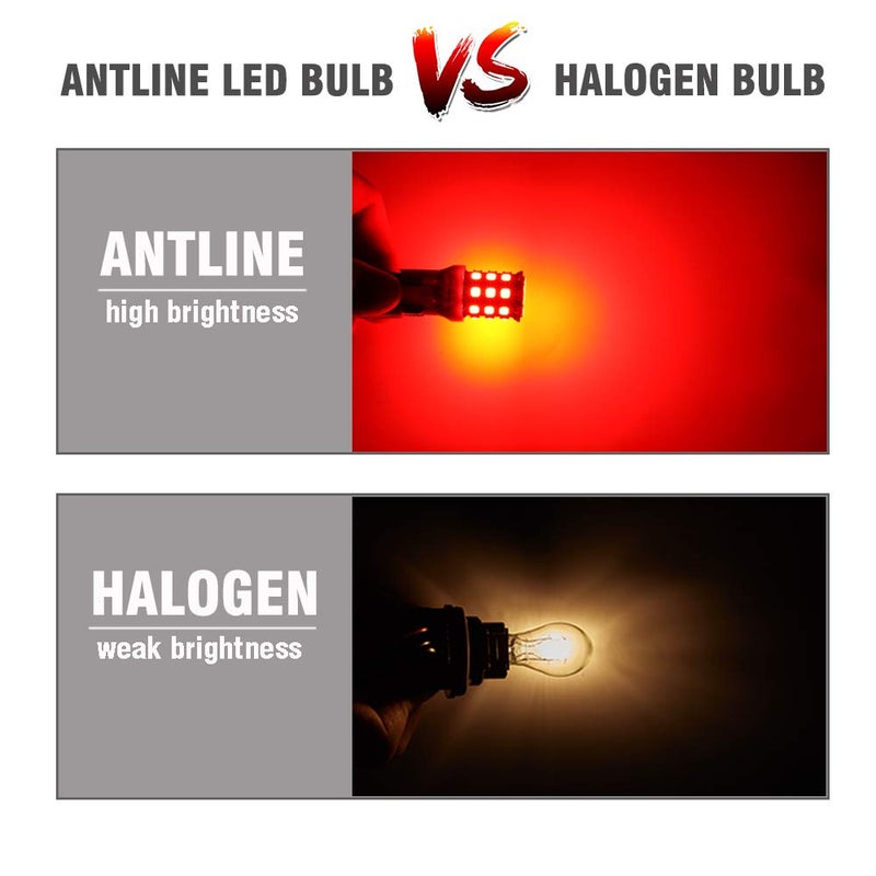 Antline مصابيح LED أنتلين 3157 3156 3057 4157 3056 حمراء زاهية، 12-24 فولت ساطعة للغاية 800 لومن بديل لمصابيح الفرامل الخلفية، مصابيح إشارة الانعطاف، ضوء الانتظار (عبوة من 4)  - Image 3